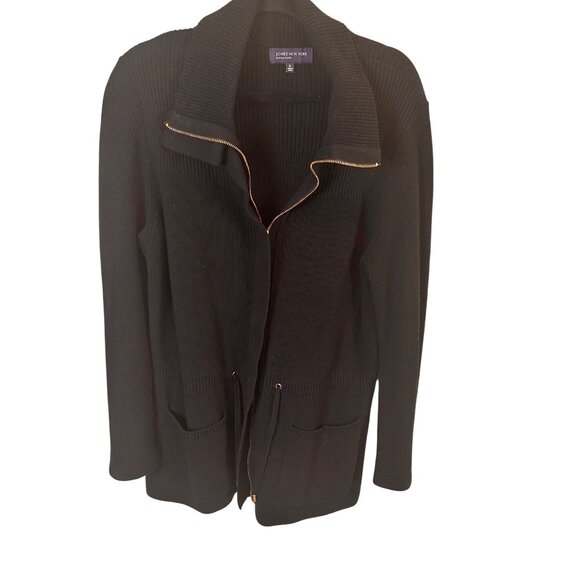 Jones New York XL Black Open Front Cardigan With Ribbed Design & Pockets - Picture 6 of 10